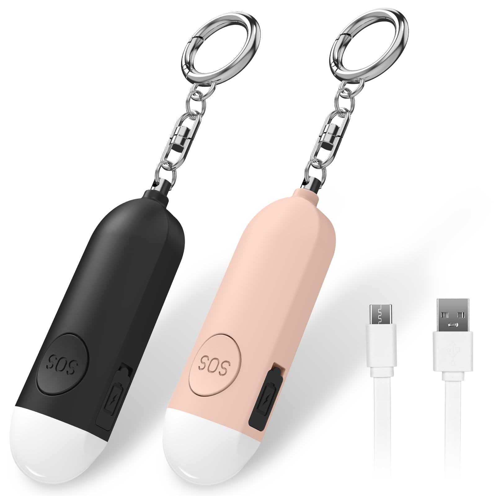 Qoosea 2Pack Personal Alarm Safesound Personal Security Alarm Rechargeable Siren 130 dB Police Approved Panic Safety Alarm with LED Light, Self Defense Keychain for Kids Women Elderly Students