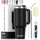 40 oz Tumbler with Handle,Tumbler with Lid and Straw,Double Wall Insulated Cup Stainless Steel Travel Mug(Cold for 34 Hours),Water Bottle for Iced Tea,Coffee,Cold Beverages(Black)
