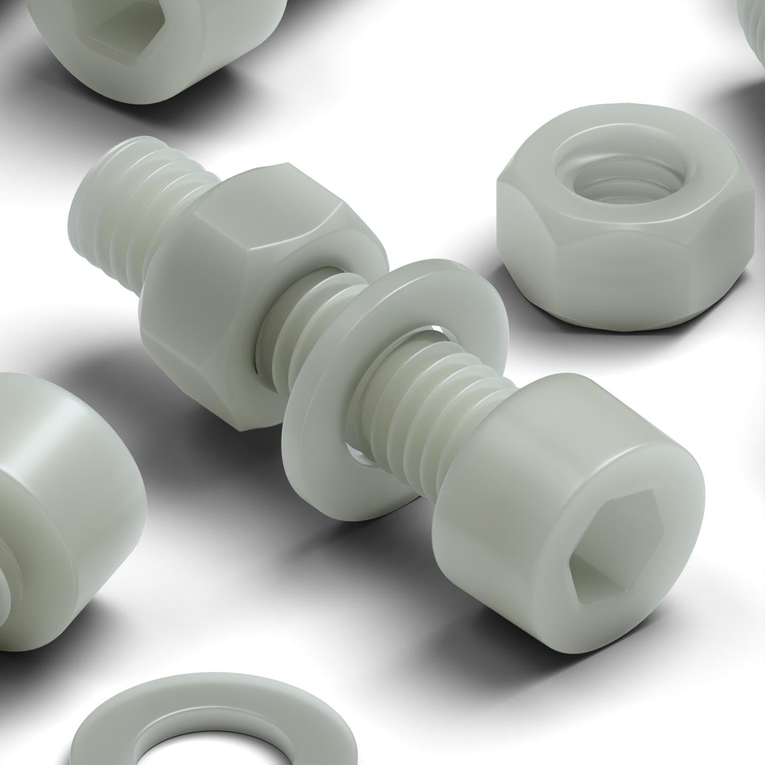 50x Glass Filled Reinforced Super Nylon Socket Head, M5 x 20mm, Plastic Nuts and Bolts, Washers, Hexagon.