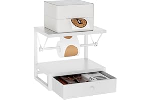 IBUYKE Label Holder for Rolls and Fan-Fold Labels,Wooden Thermal Shipping Label Stand With Drawer Desktop Printer Holder for 