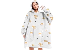 Gocvo Wearable Blanket Hoodie Gifts for Adults Mom Women Men Oversized Fluffy Hoodie Cozy Hideout Hoodie Sweatshirt Sweater Blanket with Pocket (Dogs)