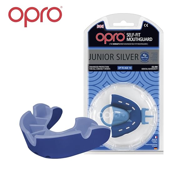 Kids Junior Mouthguard OPRO Silver Youth Mouthguards for Lacrosse, Basketball, Football, MMA