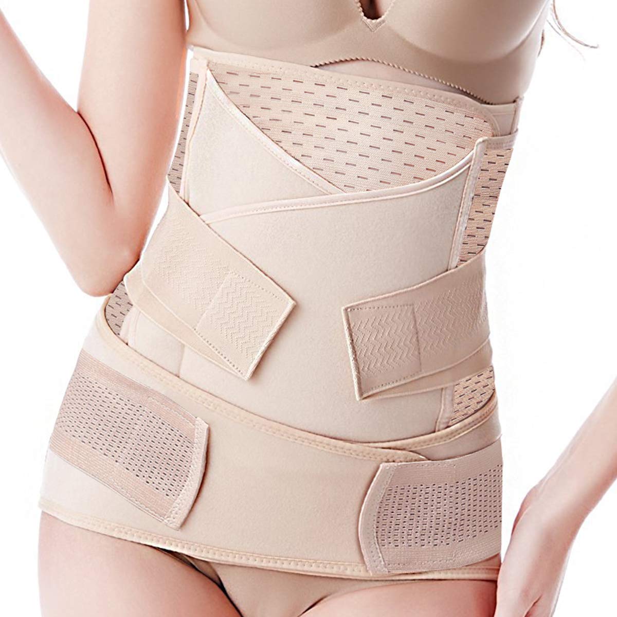TIRAIN Postpartum Belly Support Recovery Band 3 in 1 Belt - Belly Wrap for Postnatal, Waist Trainer - Girdles for Women Body Shaper - Post Pregnancy postpartum belly Wrap (G, beige)