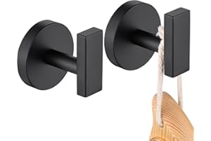 AONEON Robe Hook Matte Black Bath Towel Hooks Stainless Steel Wall Hooks for Bathroom Kitchen Closet Garage Door Hanger 2 Pac