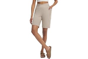 baleaf Women's Bermuda Long Shorts with Pockets 9" Above Knee Length High Waisted Stretch Walking Athletic Casual Summer
