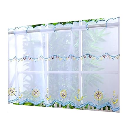 Voile Cafe Net Curtain Panels D24 Nautical Light Blue 18