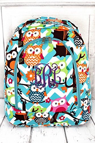 Personalized Aqua Chevron Owl Party Large Backpack with Aqua Trim
