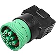 QLZOZB Green Type 2 9Pin J1939 to OBD2 16Pin J1962 Adapter for OBD Diagnostic Device Connector Converter, Plug and Play