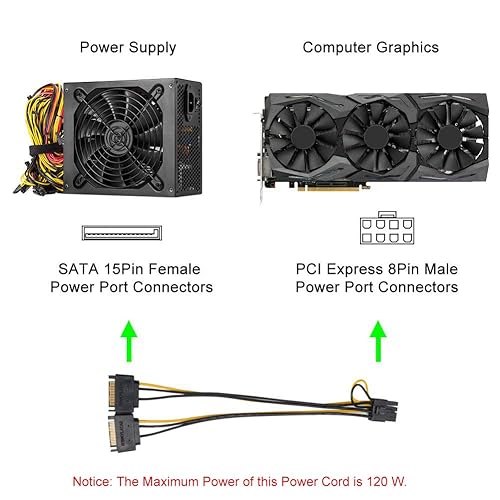 J&D Pin to SATA Power Cable, (2 Pack) 2X SATA to Pin PCI
