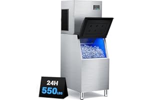 CINTVA 550Lbs/24h Commercial Ice Maker Machine,Storage 400Lbs,Ice Ready in 5-15 min,with Self-Cleaning Mode & Timing Function,201 Stainless Steel Industrial Ice Machine,for Restaurant,Cafe,Bar,etc
