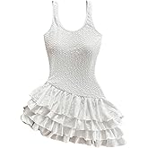 SHENHE Women's Scoop Neck Ruffle Tiered Mini Dress Summer Bodycon Sleeveless Textured Dress