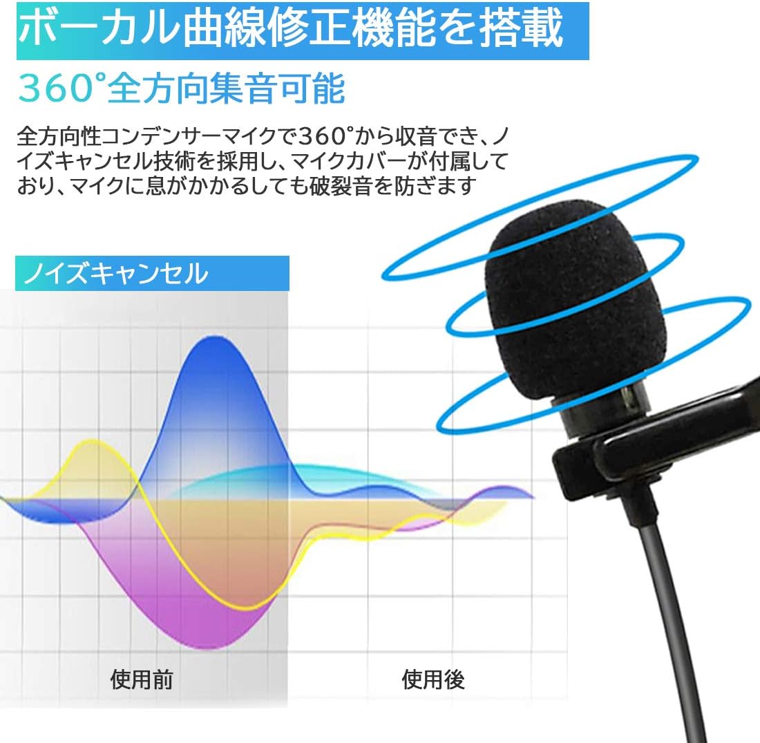 Amazon ピンマイク コンデンサーマイク クリップ マイク ミニマイク 6mケーブル 高音質 サウンドカード内蔵 Dspノイズキャンセル 3 5mm 6 5mm Iphone Android Pc カメラなど機種対応 6 5mmオーディオケーブル付き Youtube Tiktok Vlog 動画撮影 生放送 カラオケ録音