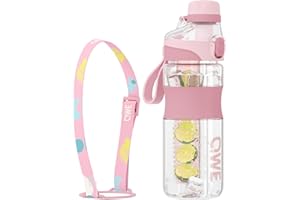 QWE Sports Water Bottle Large Capacity with Carry Handle,double drinking,high-capacity,600ml/20oz,Heat-resisting,Reusable,BPA-Free,Perfect for Travel, School, Outdoors, Cycling and Gym(Pink)