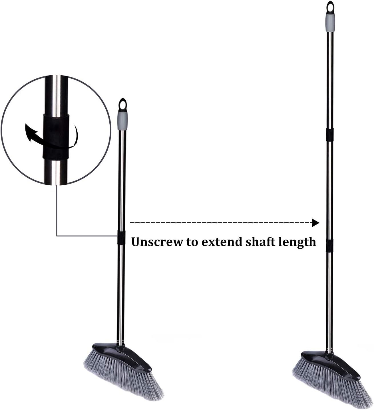 Angle Broom with Adjustable Stainless Steel Handle, PET Fine Long Broom Bristles, Heavy Duty Floor Sweeper, Great Use for Home Kitchen Room Office, 1 Pack: Health & Personal Care