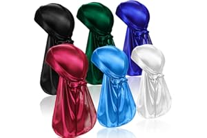 ASKNOTO 6 Pcs Silky Durag Headwraps Dorag for Men Women Waves, Durags Pack with Long Tail and Wide Straps, 6 Colors