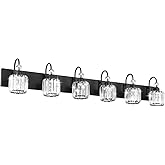 Ralbay Modern 6-Light Black Crystal Vanity Lights for Bathroom - Matte Black Crystal Wall Light Fixtures