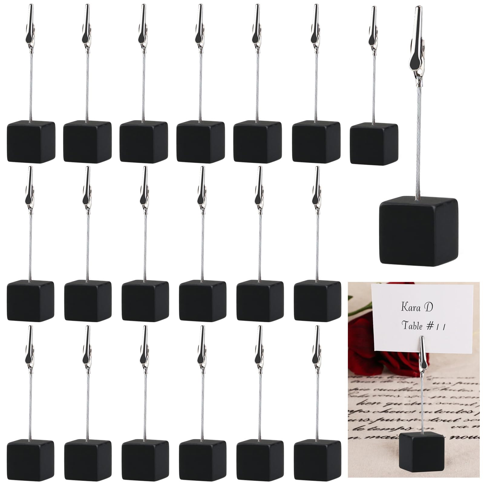 sinzau 20 Pieces Memo Clip Holder: Black Picture Holder with Clips for Party - Diameter 2.3cm Weight 8g for Sticky Notes Postcards Small Photos and Greeting Cards