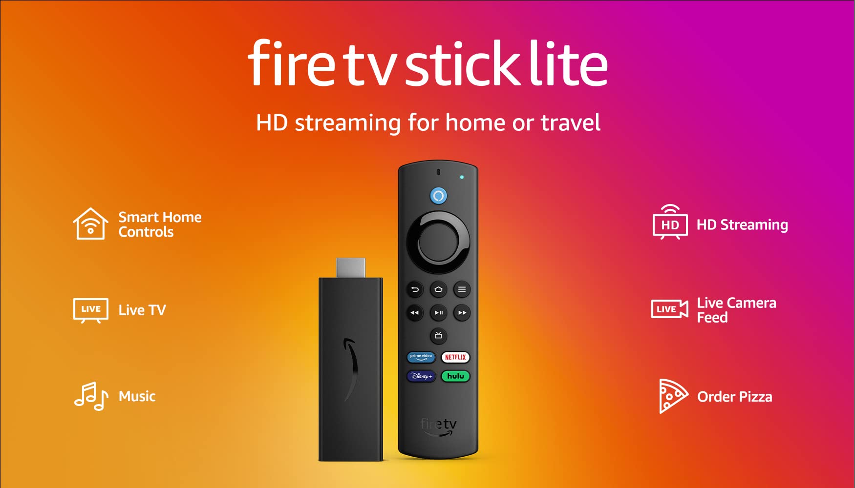 Amazon Fire TV Stick Lite, free and live TV, Alexa Voice Remote Lite, smart home controls, HD streaming
