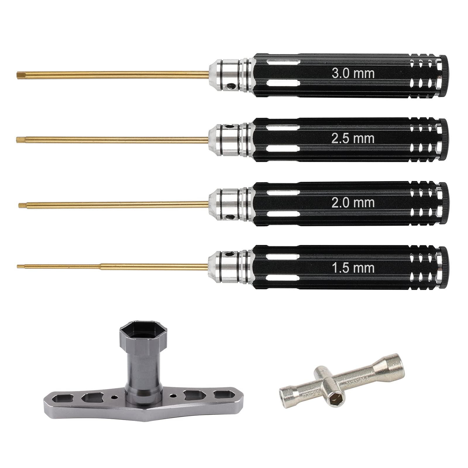 Rowiz 6 in 1 RC Car Tool Kit,Hex Screwdriver Set (1.5/2.0/2.5/3.0mm Hex Screwdriver),Cross Wrench,17mm Wheel Hex Wrench