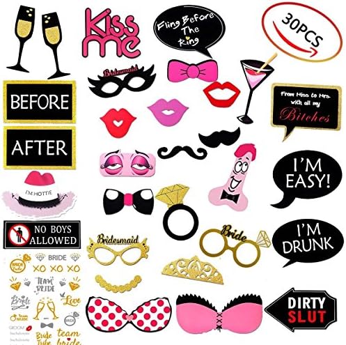 Photo Booth Props,OWEV 30PCS Bachelorette Party Photo Booth Props on a Wood Stick for Bachelorette Party Wedding ,Runions,Dress-up Costume (M)