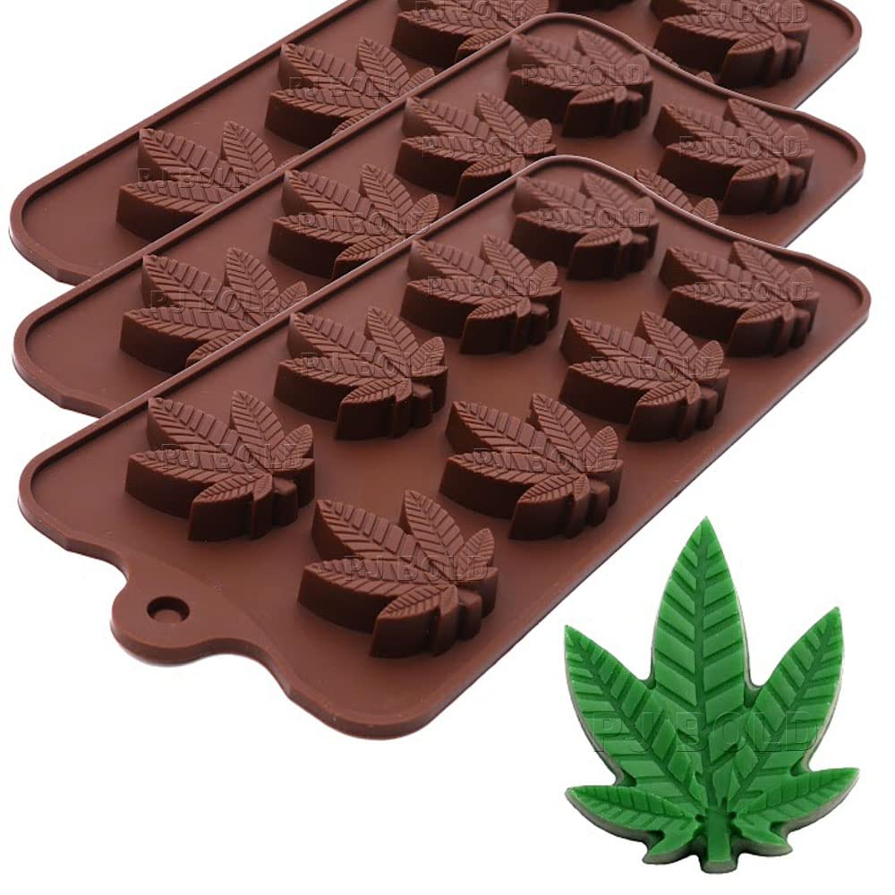 PJ Bold Marijuana Cannabis Hemp Leaf Silicone Candy Molds, 3pk
