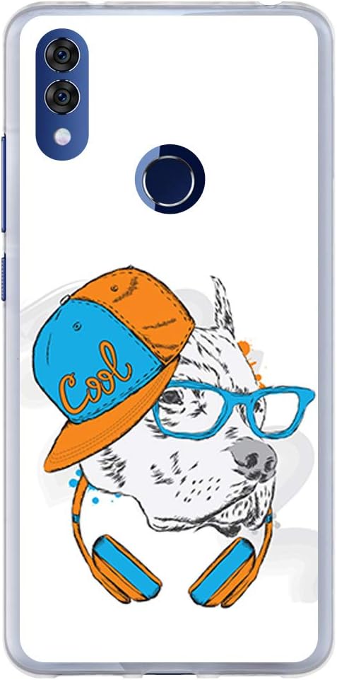 BJJ SHOP Transparent case for [ Alcatel 5V ], TPU flexible silicone shell, design: Cool Pitbull with cap and glasses