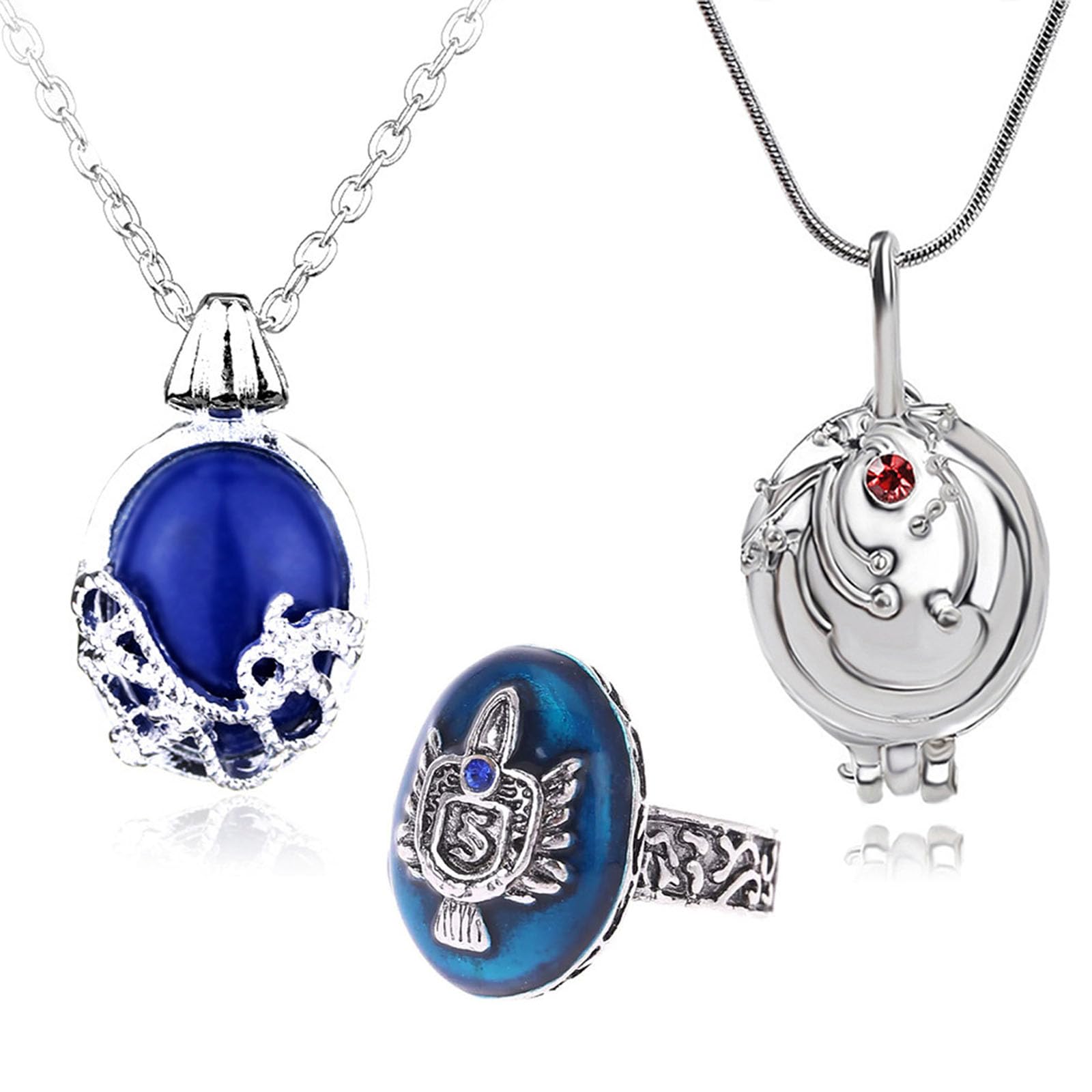 HJYZY Cosplay Vampire Jewelry Daywalking Stefan Inspired Family Signet Crest Daylight Ring Katherine Sapphire Pendant Elena Opening Vervain Locket Necklaces Total 3 pcs