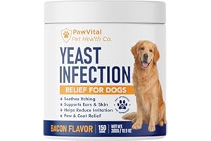 Natural Yeast Infection Treatment for Dogs, 150 Chews – Anti Yeast Support for Itchy Skin & Ears – Helps Reduce Irritation & Paw Licking – Probiotic + Herbal Blend – Bacon Flavored Soft Chews