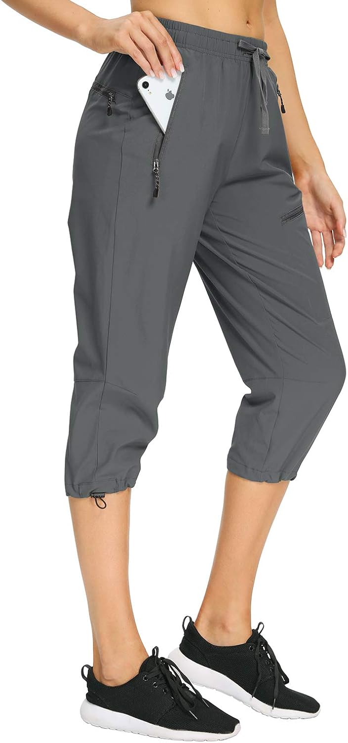 Xtansuo Women’s Hiking Pants Lightweight Capris Quick Dry Water Resistant Drawstring Fishing UPF 50 Joggers Zipper Pockets : Sports & Outdoors