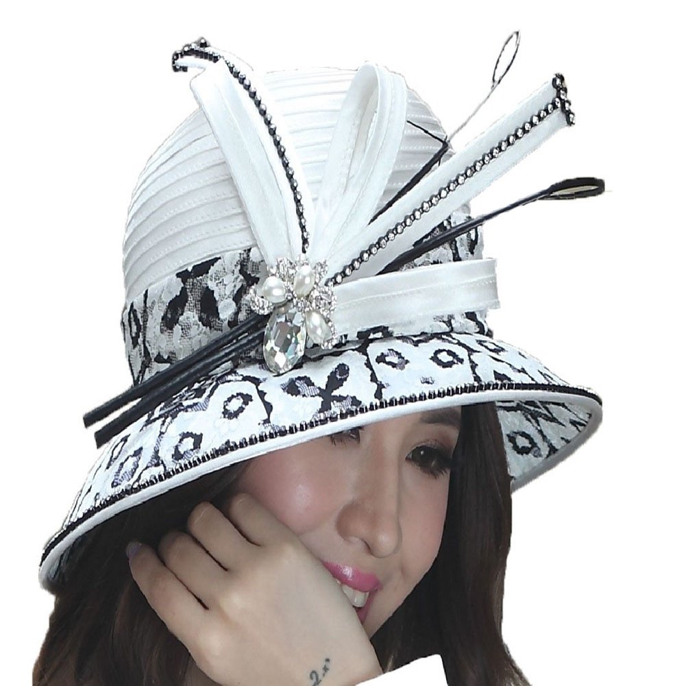 June's Young Women Hat Dress Hat Ladies' Church Hat Lace Brim White at