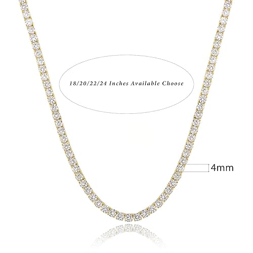 4mm Yellow Gold Tennis Neklace, GMESME 18K Gold Plated Cubic