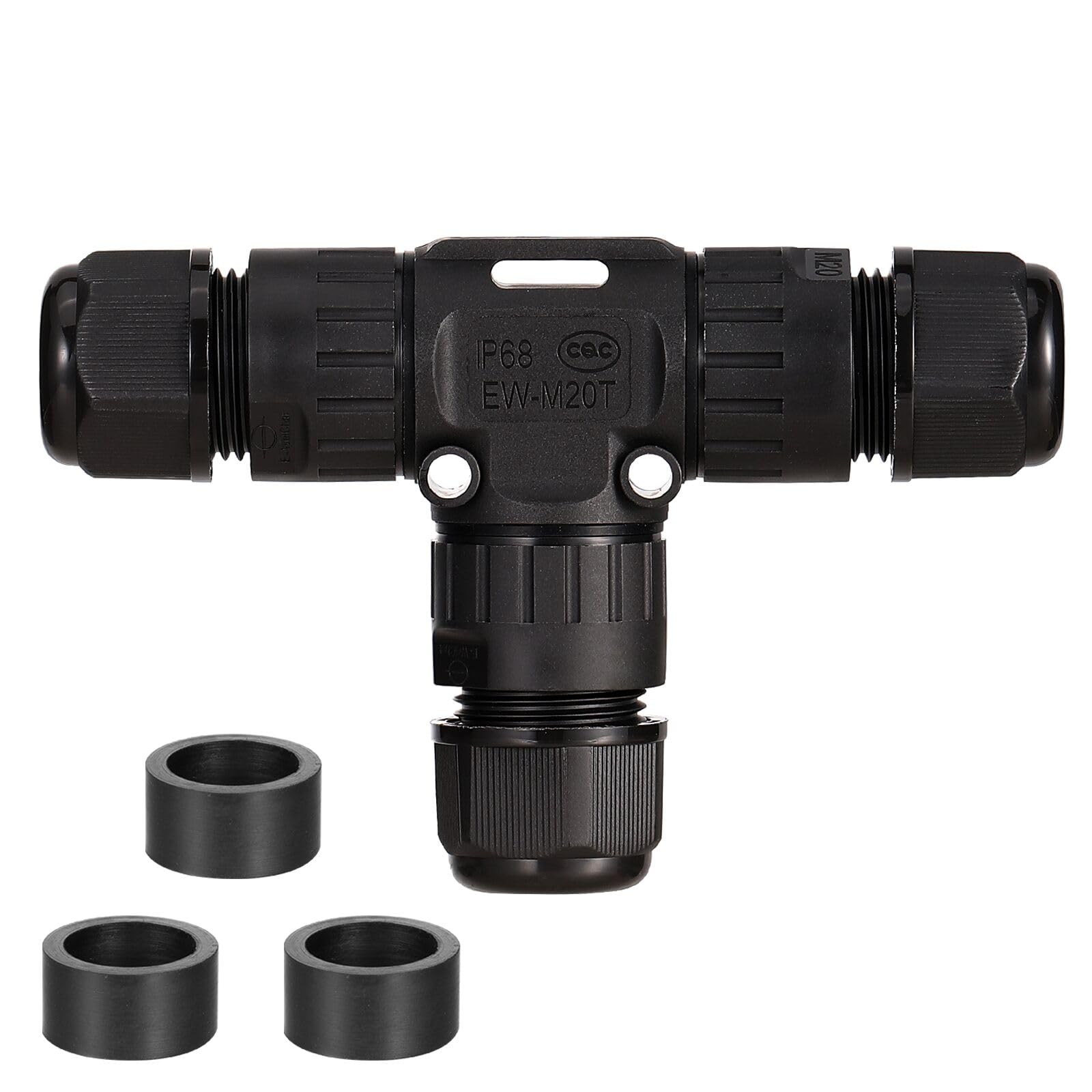 IP68 Waterproof Junction Box Outdoor Cable Connector 3 Way Wire Connectors Extension Electrical Cable Protector Black, (1 Pack)