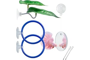 NORXUAZE Betta Fish Toy Set: Betta Training Floating Mirror, Training/Feeding Ring, Spoon, and Resting Leaf. Promotes Exercise. Betta Toys, Resting & Feeding Kit.