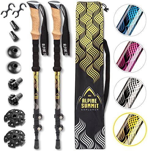 Premium Trekking Poles With Anti-Shock Tips, Collapsible, Lightweight 7075 Aluminum Walking Sticks With Cork Grips - Enjoy Hiking In The Great Outdoors