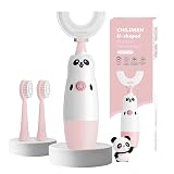 Kids U-Shaped Electric Toothbrush with 2 Brush Heads, Toddlers Sonic with 360 Degree Cleaning, Soft Bristles, Battery Included, IPX7 Waterproof, Cute cartoon for Girls and Boys, Ages 8-13 (Pink)