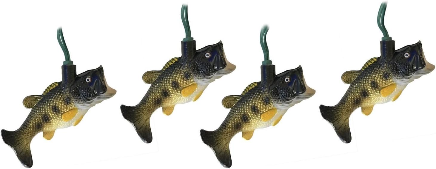 Christmas Tree Lights Bass Fish Decoration Lights Large Mouth Bass Holiday Ornament Lights (10 Foot)