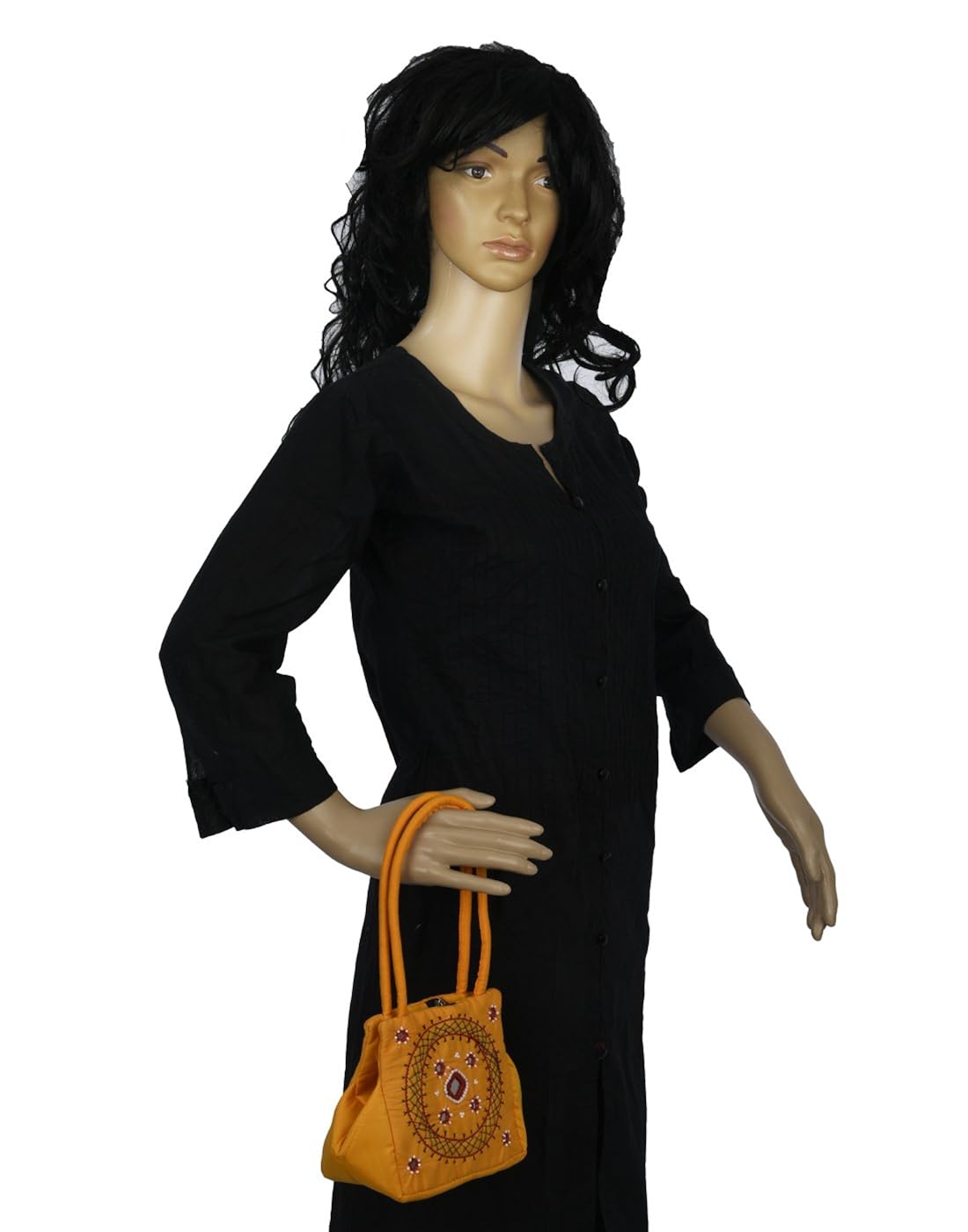 belladona samosa cut small mirror work bag in yellow