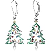 Christmas Earrings Women Christmas Tree Earrings 925 Sterling Silver Green Xmas Winter Dangle Jewelry Holiday Birthday Christmas Gifts for Women