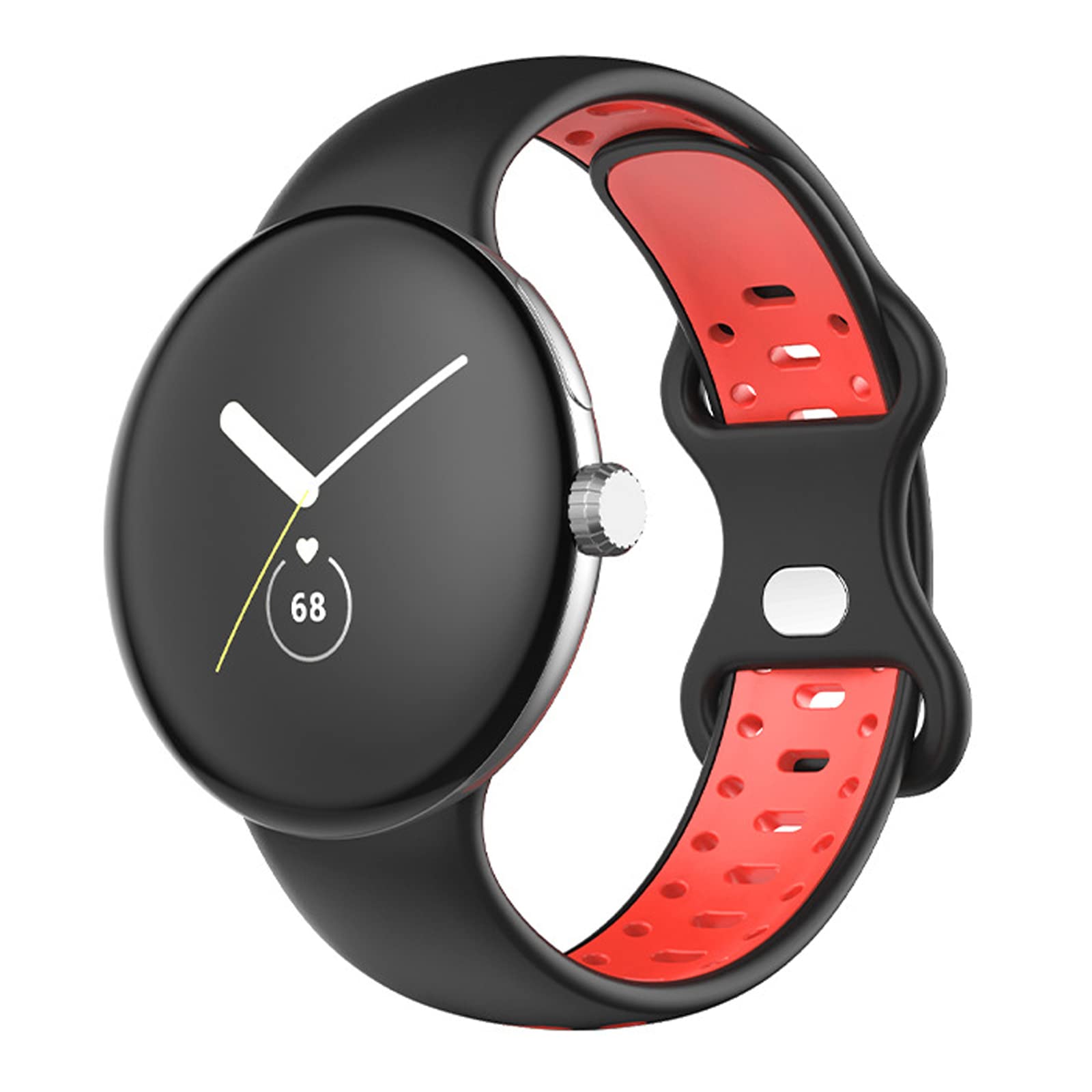 Miimall Compatible with Google Pixel Watch Strap, Soft Silicone Sport Band for Men Women Breathable Lightweight Waterproof Replacement Wristband Strap for Google Pixel Watch (Black+Red)