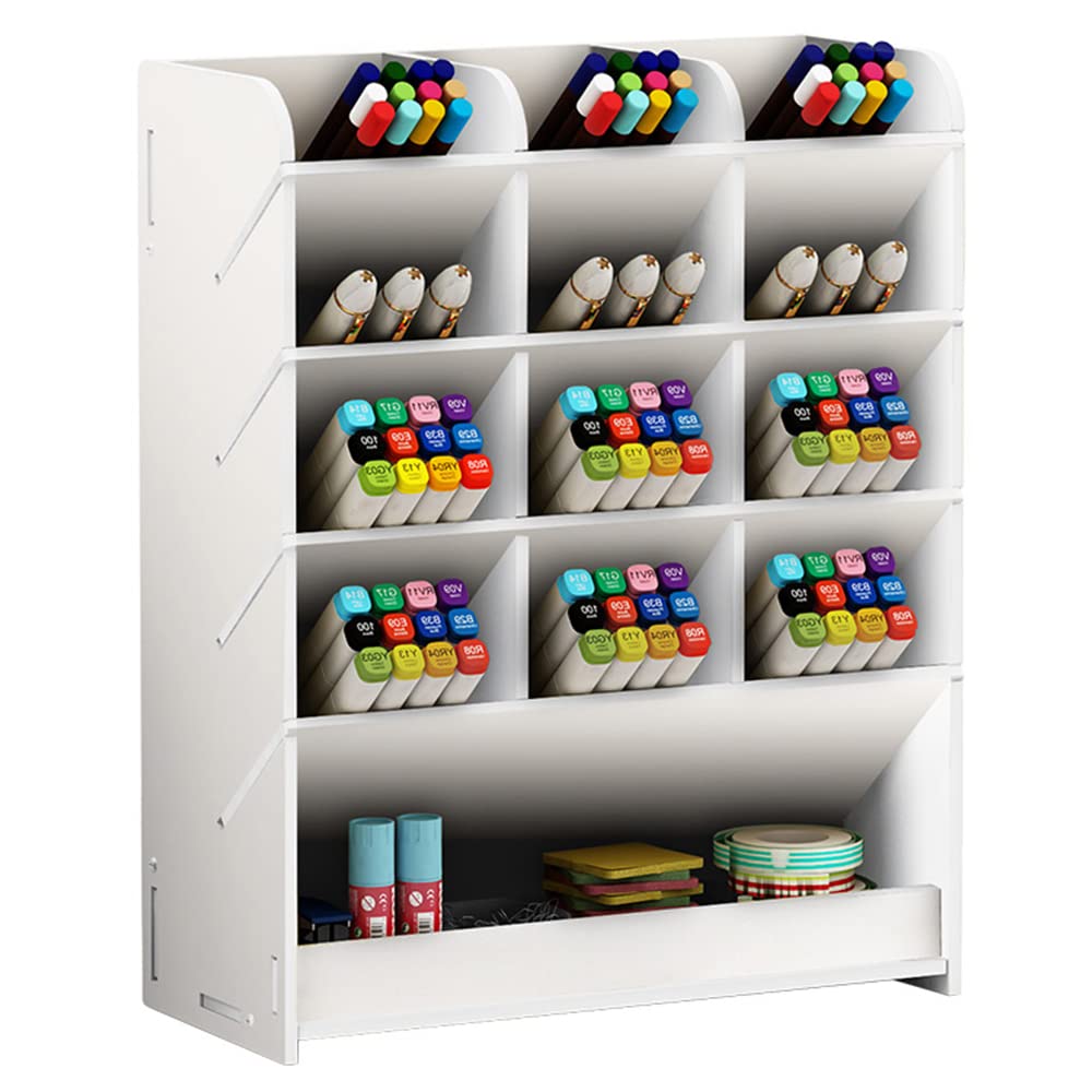 Hggzeg White Pen Holder Storage Box, Multi-Functional Desk Organiser Desk Tidy Pencil Holder for School Home Office Art Supplies(PB12 White)