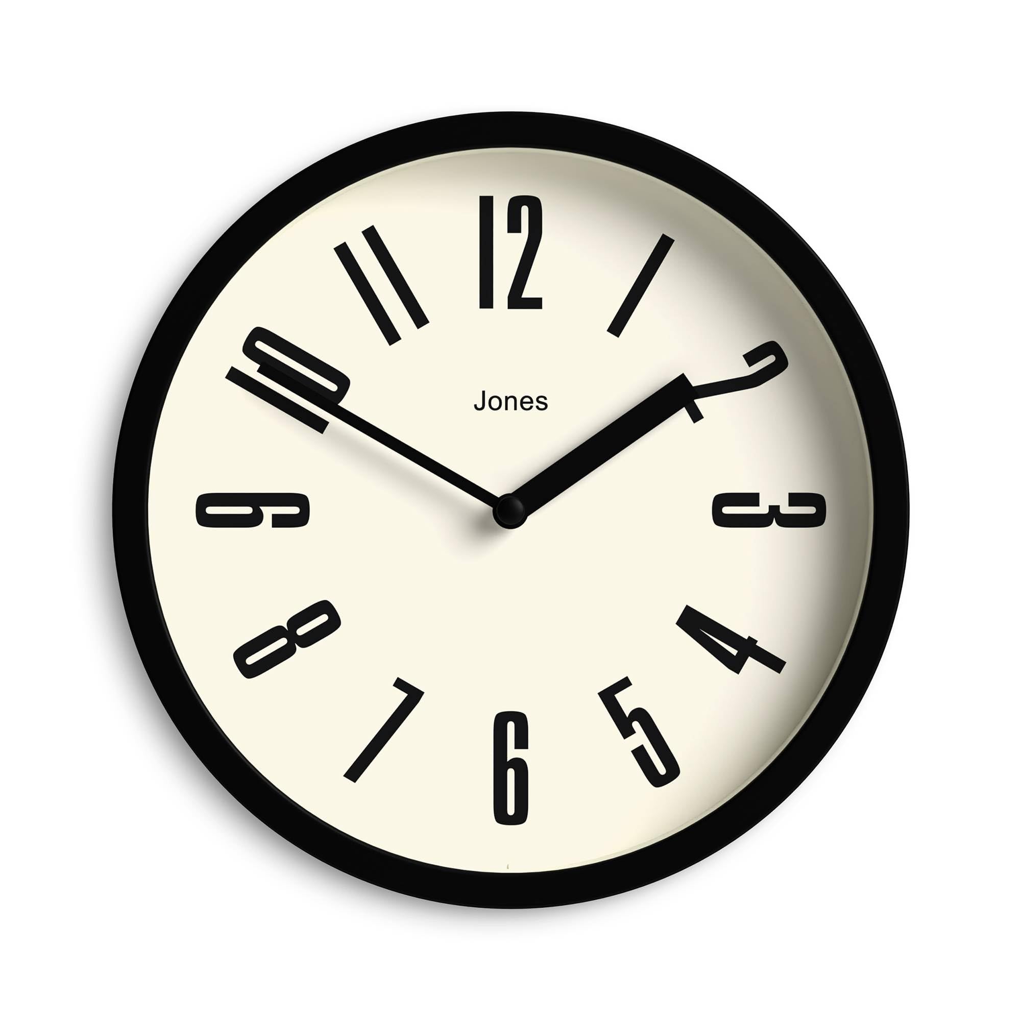 Jones Clocks® Hot Tub wall clock | Small retro round clock | 20cm | Black | Easy to read numbers | Ideal for kitchen, office, children’s room or any small space