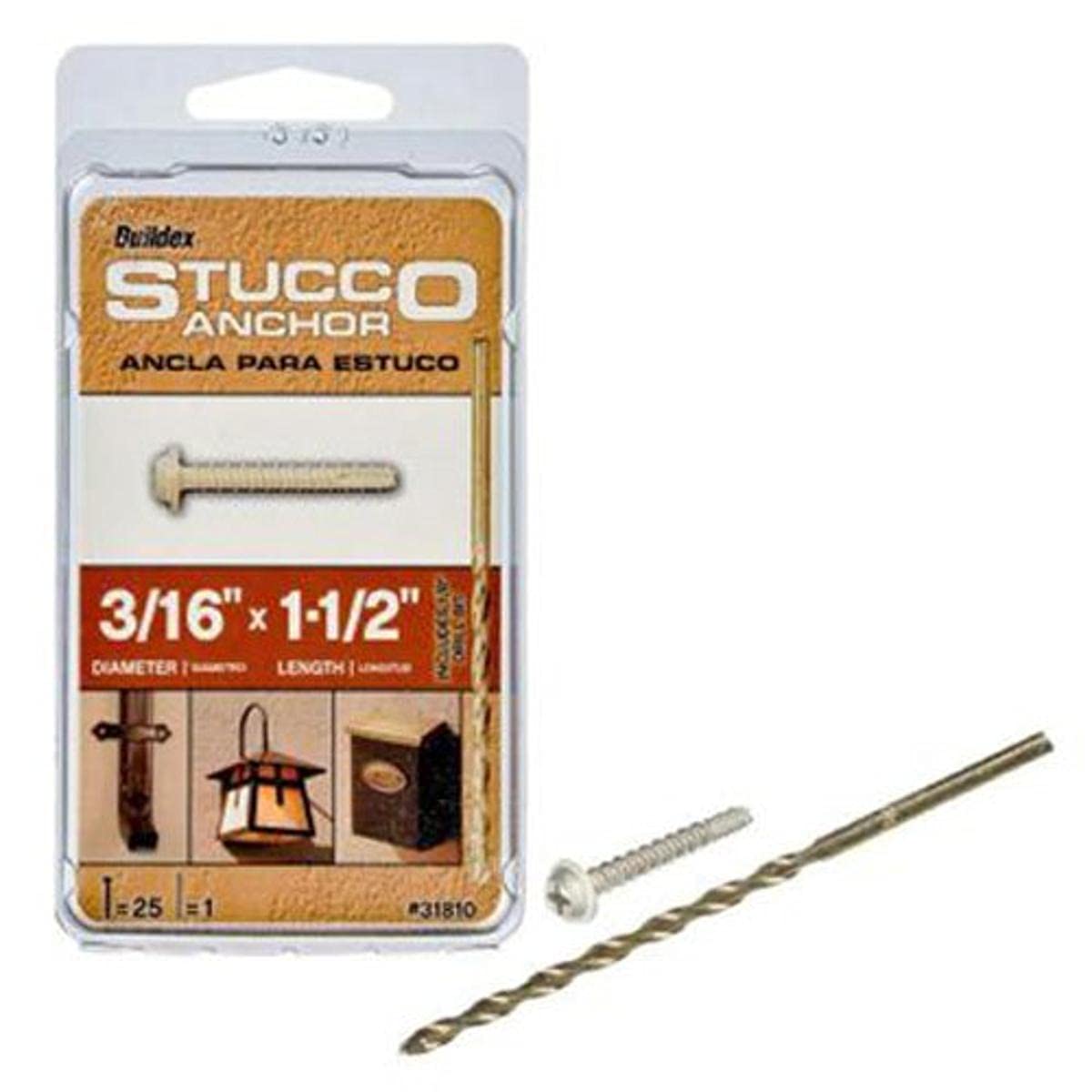ITW Brands 31810 3/16" x 1-1/2", Steel, Round Head, Phillips Stucco Anchor