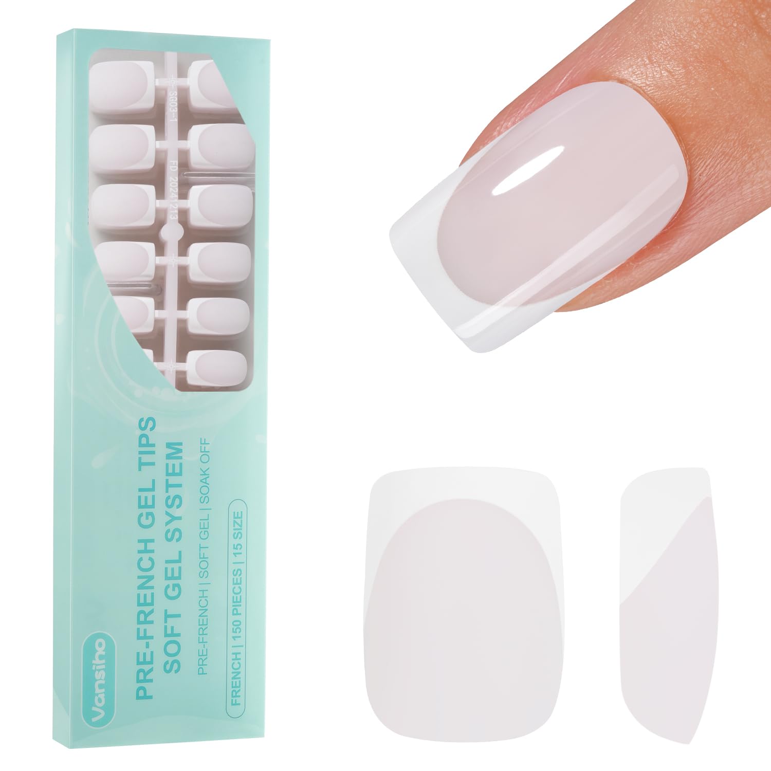 Photo 1 of 150Pcs French Gel Nails, Vansiho White French Tip Press on Nails, Milky White Short Square Soft Gel Nail Tips, Acrylic Fake Nails for Nail Art DIY 15 Sizes