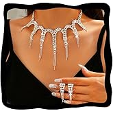 EVILD Silver Rhinestone Jewelry Set Wedding Necklace and Earring Set for Women