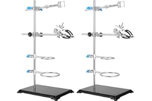 PINGEUI 2 PCS 16 Inch Lab Stand Set, Laboratory Stand Support, Lab Stand and Clamp Set with 4 Retort Rings, 2 Flask Clamp, 2 