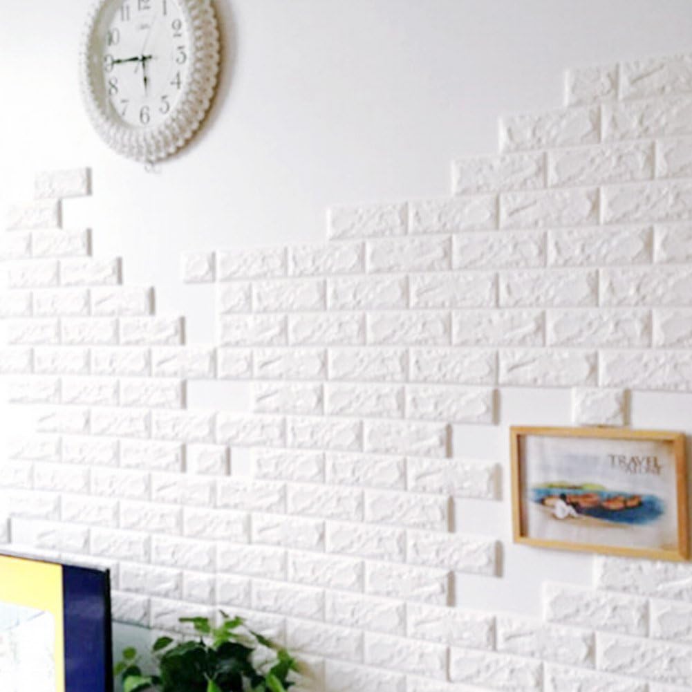 10Pcs 3D Peel & Stick Wall Panels | White Brick Pattern Wall Self-Adhesive Peel-stick Non-Toxic Odor-Free | Wallpaper Sticker Tiles for Home Décor (Size: 70cm x 31cm x 2mm)