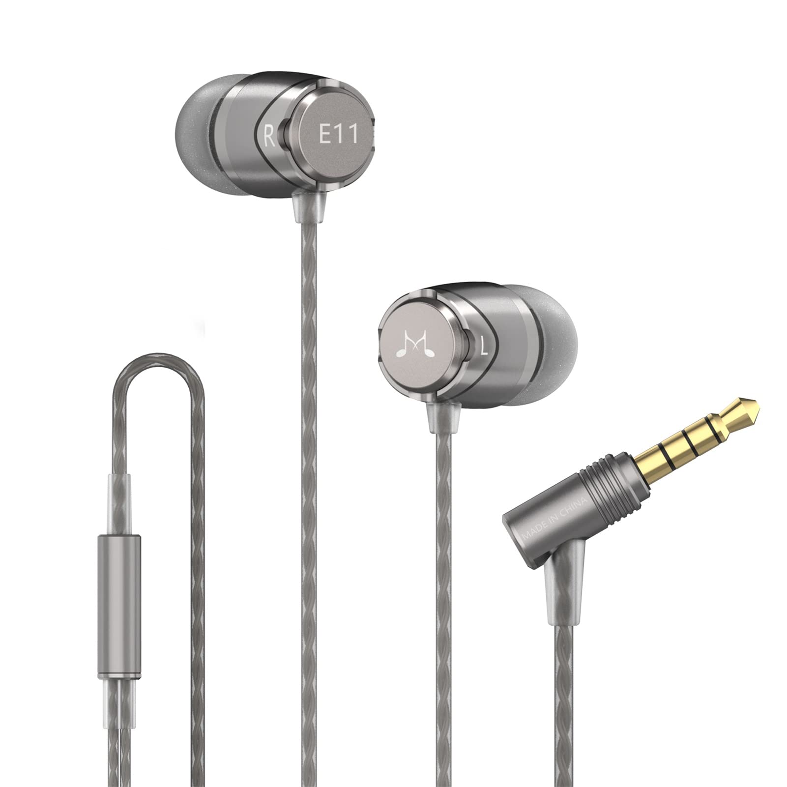 Soundmagic E11 Wired Earbuds No Microphone HiFi Stereo Earphones Noise Isolating in Ear Headphones Powerful Bass Tangle Free Cord Gunmetal