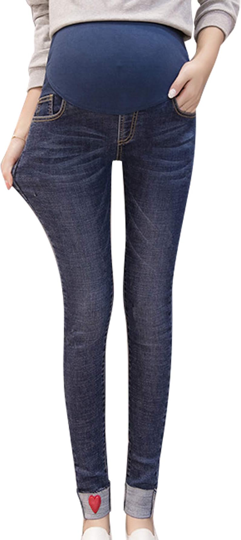 Maternity Elastic Jeans Boot Cut Pregnant Clothes Over Bump Extender Cotton High Waistband