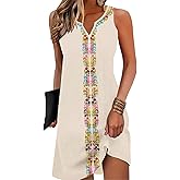 Disamer Womens Summer Dress 2026 Casual Button Down V Neck Sleeveless Boho Floral Beach Sundresses Vacation A-Line Dresses