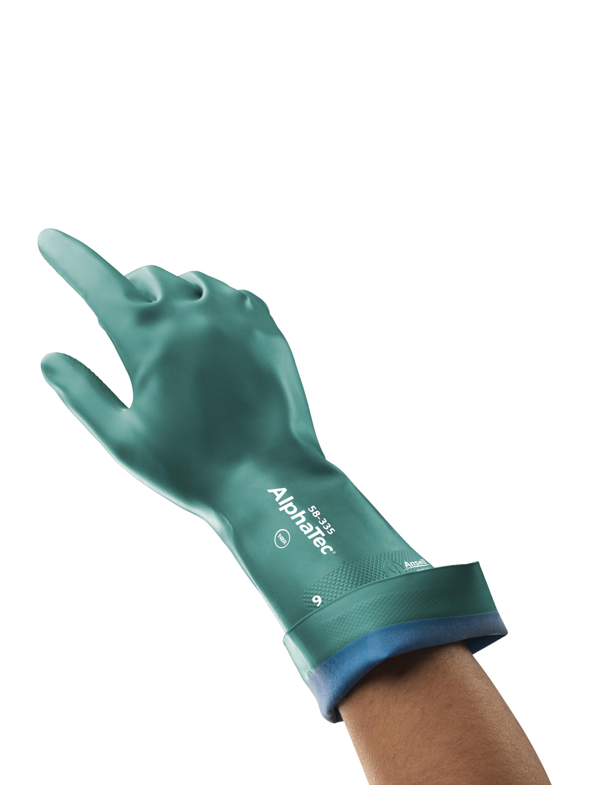 Ansell AlphaTec 58-335 Chemical Resistant Work Gloves, High Performance Nitrile, Two-Layered Coating Construction, Industrial Safety PPE Men Women, High Protection, Green, Size 2XL (12 Pairs)